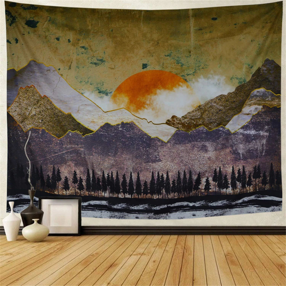 Sunset Mountain Peak Pattern Landscape Backdrop Vintage Vivid Scenery Hanging Blanket Photography Layout Tapestry for Home Bedroom (95 x 75cm)