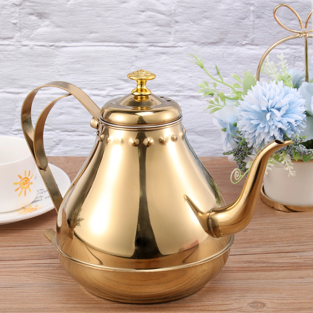 1.8L Stainless Steel Kettle Long Mouth Water Heater Hot Tea Coffee Tableware for Home Office (Golden)