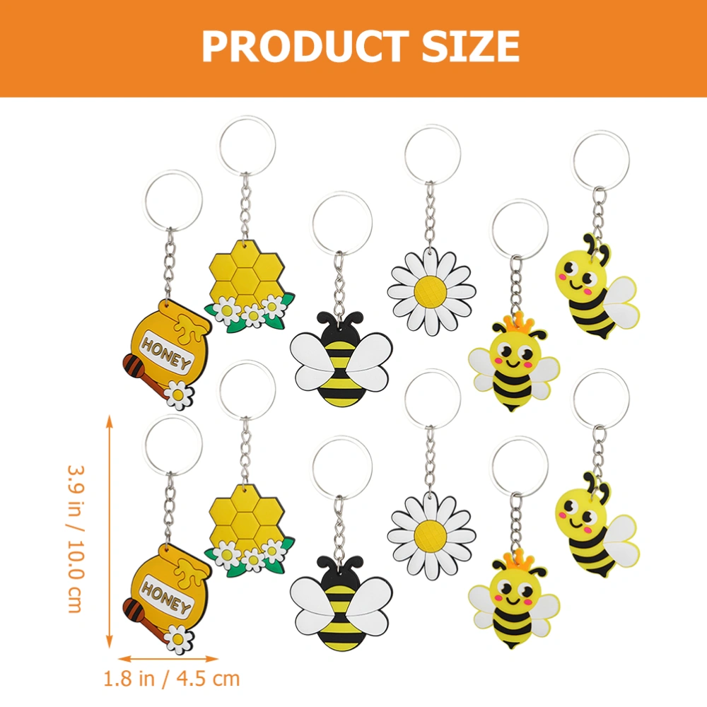 12Pcs Cartoon Bee Keychain Bee Theme Party Keychain Backpack Purse Hanging Pendant