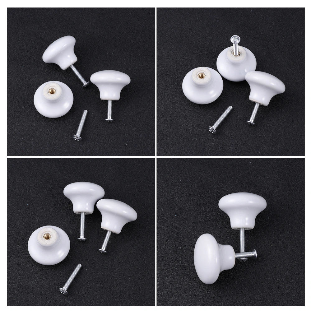 5pcs Durable Round Ceramic Kitchen Cupboard Cabinet Drawer Door Knobs Pull Handles - Size S (White)