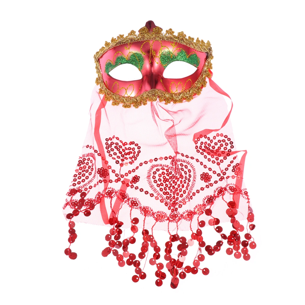 3Pcs Party Masquerade Glossy Veil Venice Belly Dance Mask Cosplay Mask (Red)