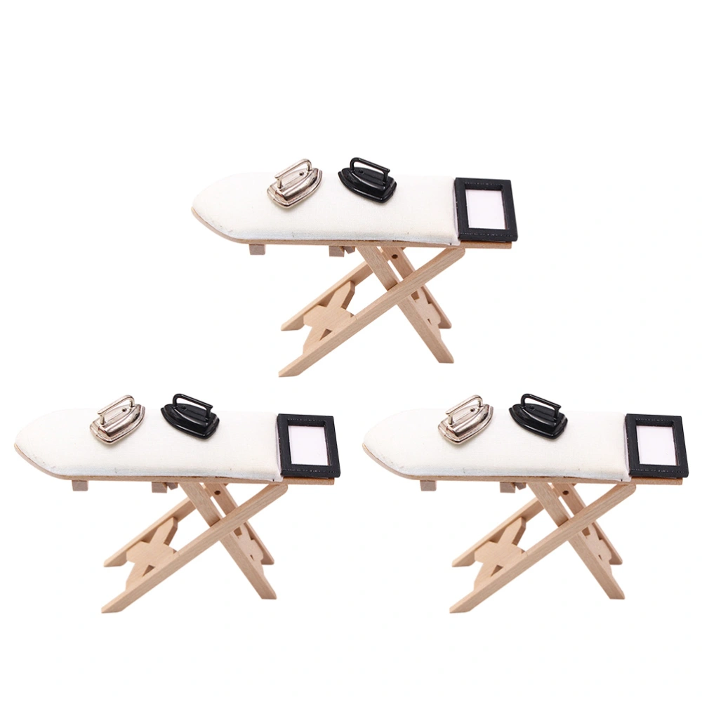 3pcs 1:12/1:6 Scale Mini House Ironing Board Furniture Miniature Ironing Table