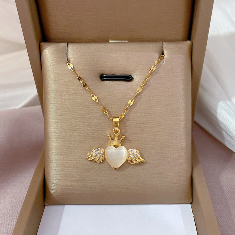 Angel Wing Pendant Heart Necklace Women Clavicle Chain Delicate Jewelry Gifts