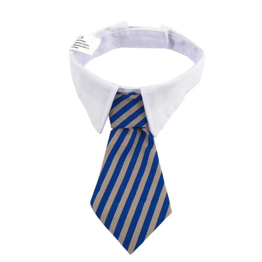 Pets Dog Cat Neckties with White Collar Puppy Adjustable Collar Tie for Wedding Party Accessories - Size L (Blue & Grey Stripes)