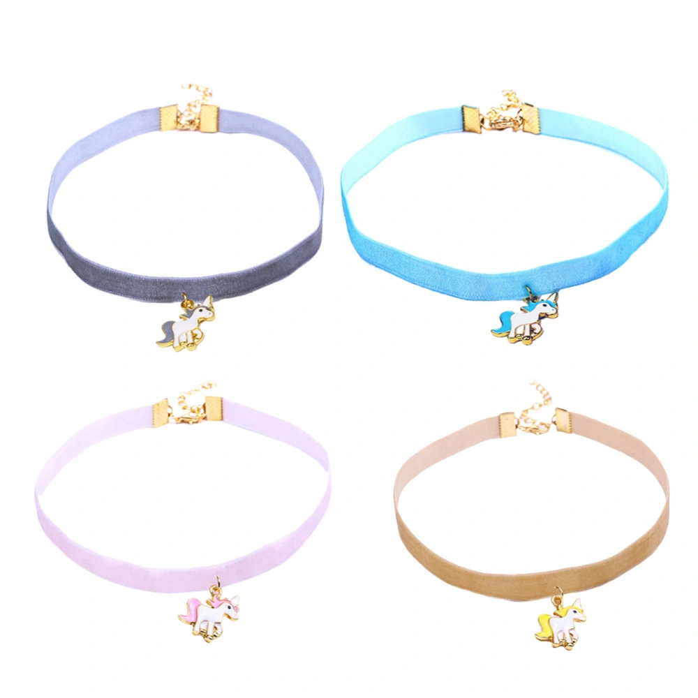 4pcs Adjustable Unicorn Collar Choker Necklace Women Unicorn Pendant Necklace