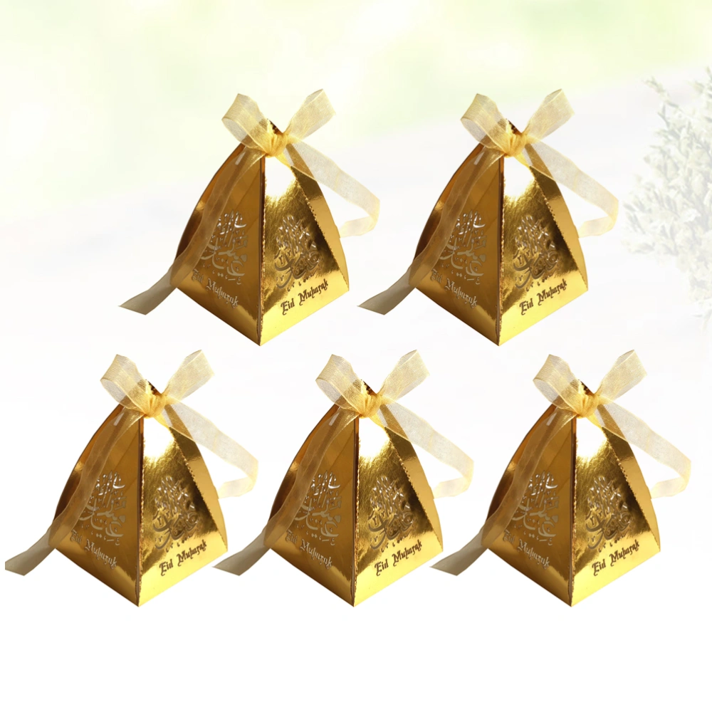 10pcs Shiny Golden Creative Eid Mubarak Candy Boxes Pyramid Paper Gift Case Party Supplies Hollow Out Chocolate Boxes