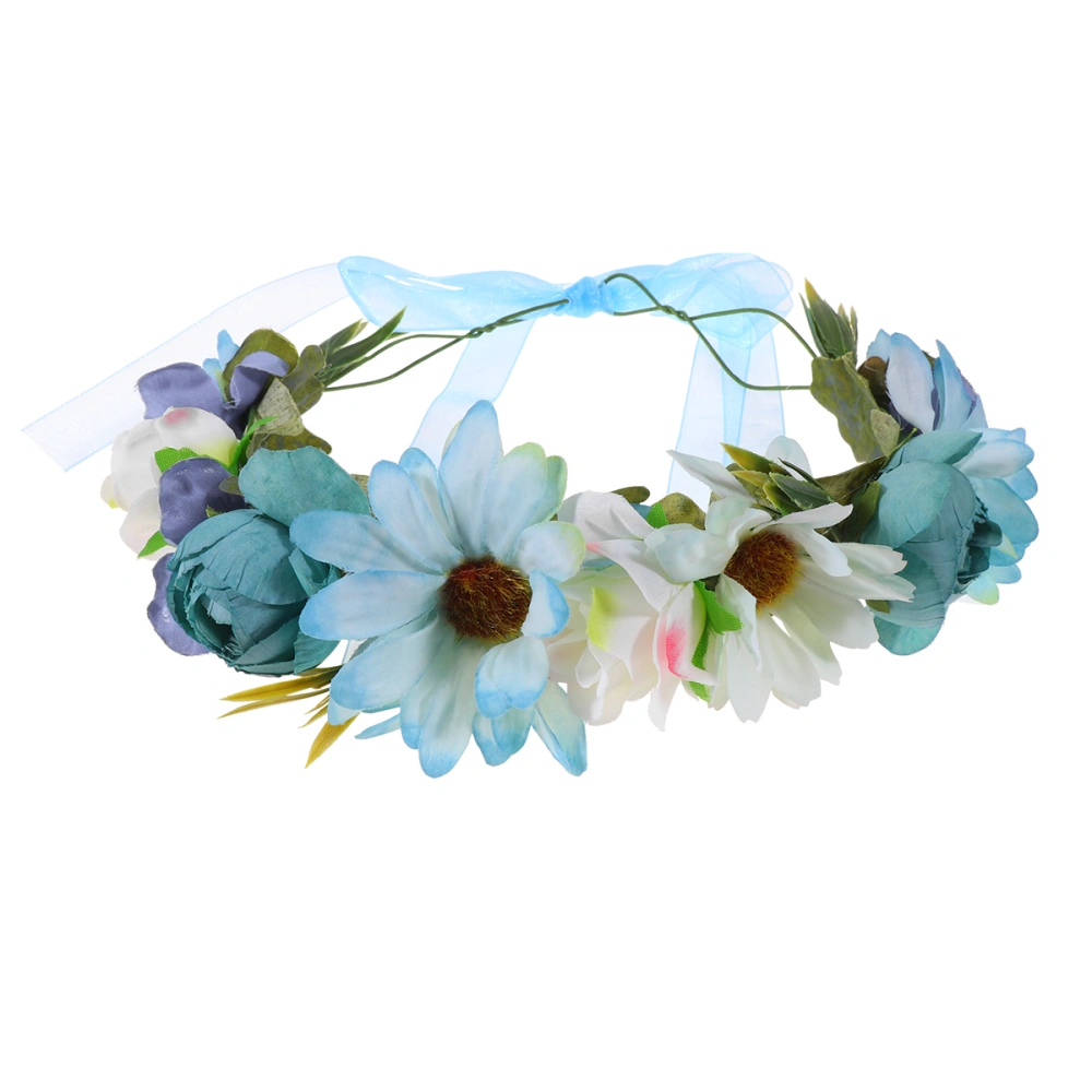 1pc Simulated Flower Wreath Floral Headdress Fairy Hair Bridesmaid Child Hair Accessories for Wedding (Blue)