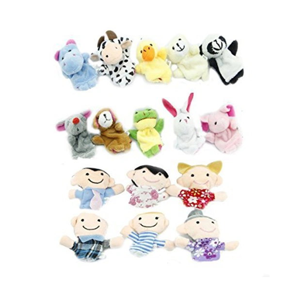 16pcs Educational Toys Finger Puppets Story Time Finger Puppets 10 Animals and 6 People Family Members Play House Accessories