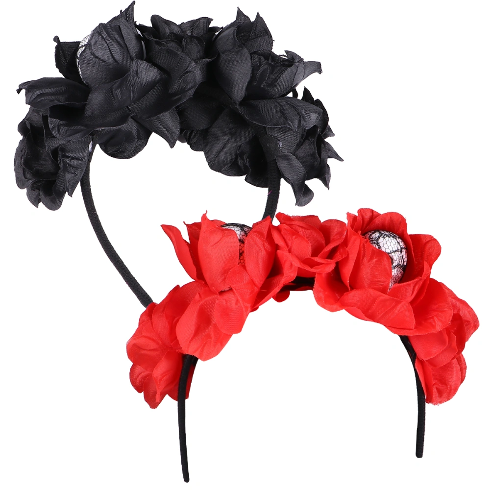 2pcs Simulation Flower Hair Halloween Skull Hair Band Party Hair Clasp