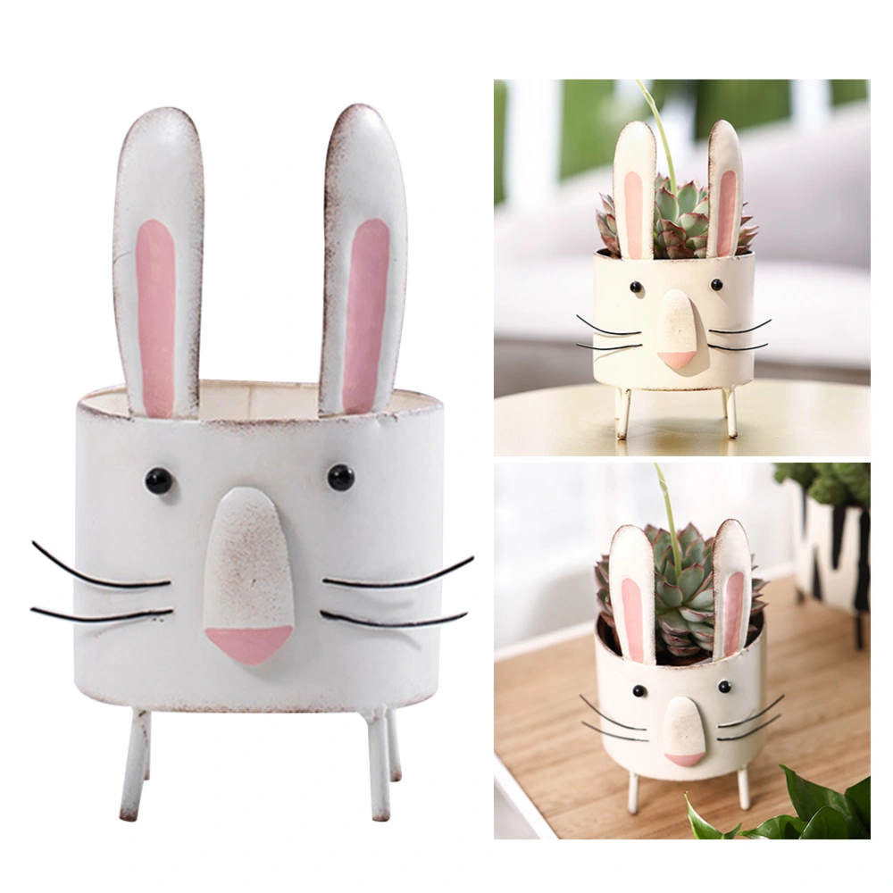 Iron Rabbit Shape Succulent Pot Cartoon Planter Desktop Ornaments for Home Office