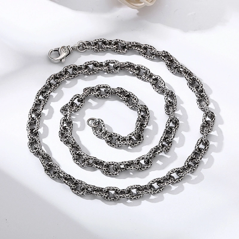 S925 Sterling Silver Meteorite Necklace Stone Pattern Thick Type Men