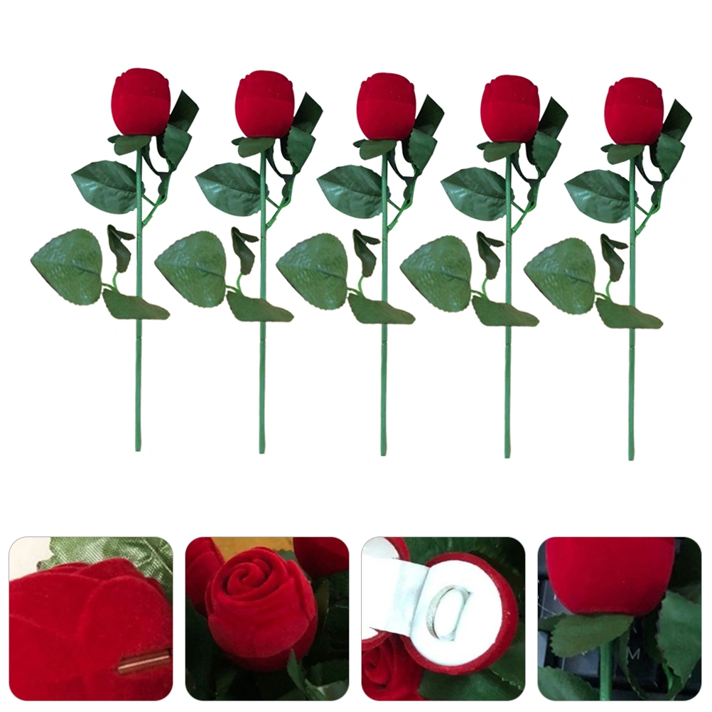 5pcs Simulate Rose Shape Ring Box Romantic Engagement Valentine's Day Ring Case