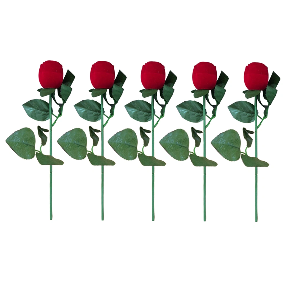 5pcs Simulate Rose Shape Ring Box Romantic Engagement Valentine's Day Ring Case