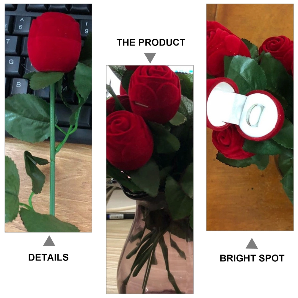5pcs Simulate Rose Shape Ring Box Romantic Engagement Valentine's Day Ring Case