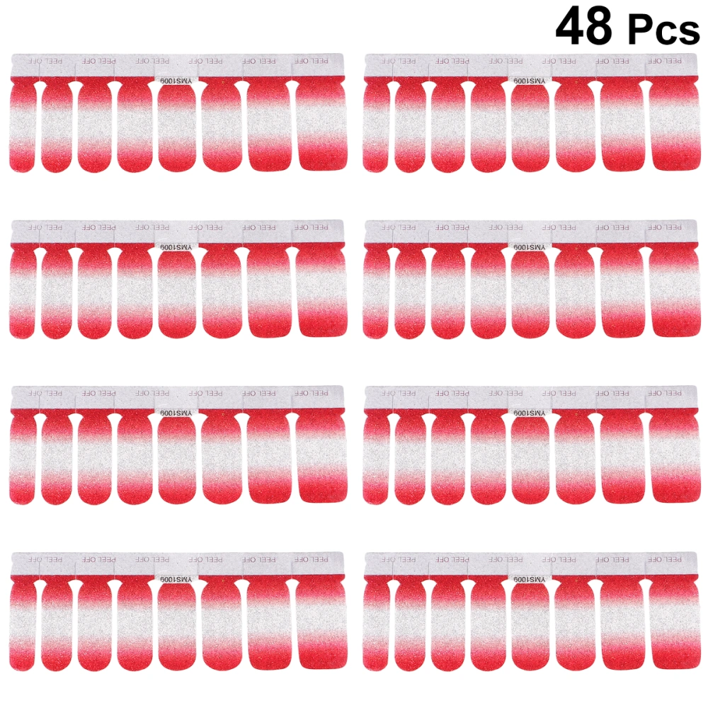 48Pcs Gradual Shade Nail Sticker Fake Nails Full Cover Nail False Nail Fake Nail Sticker Nail Patch (Red)