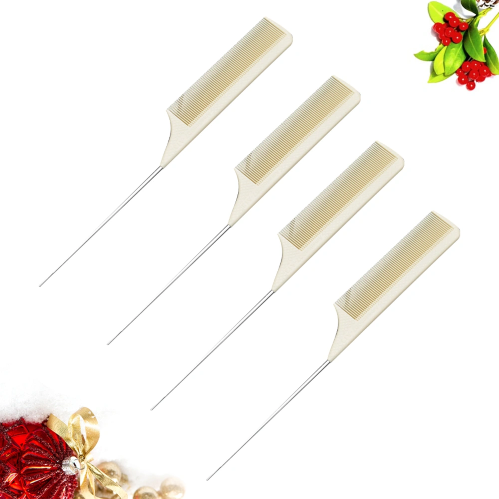 4PCS Professional Haircutting Comb Anti-static Picking Comb Portable Updo Hair Comb Steel Needle Tail Nail Comb Special Hairdressing Pointed Tail Comb for Home Salon (Beige)