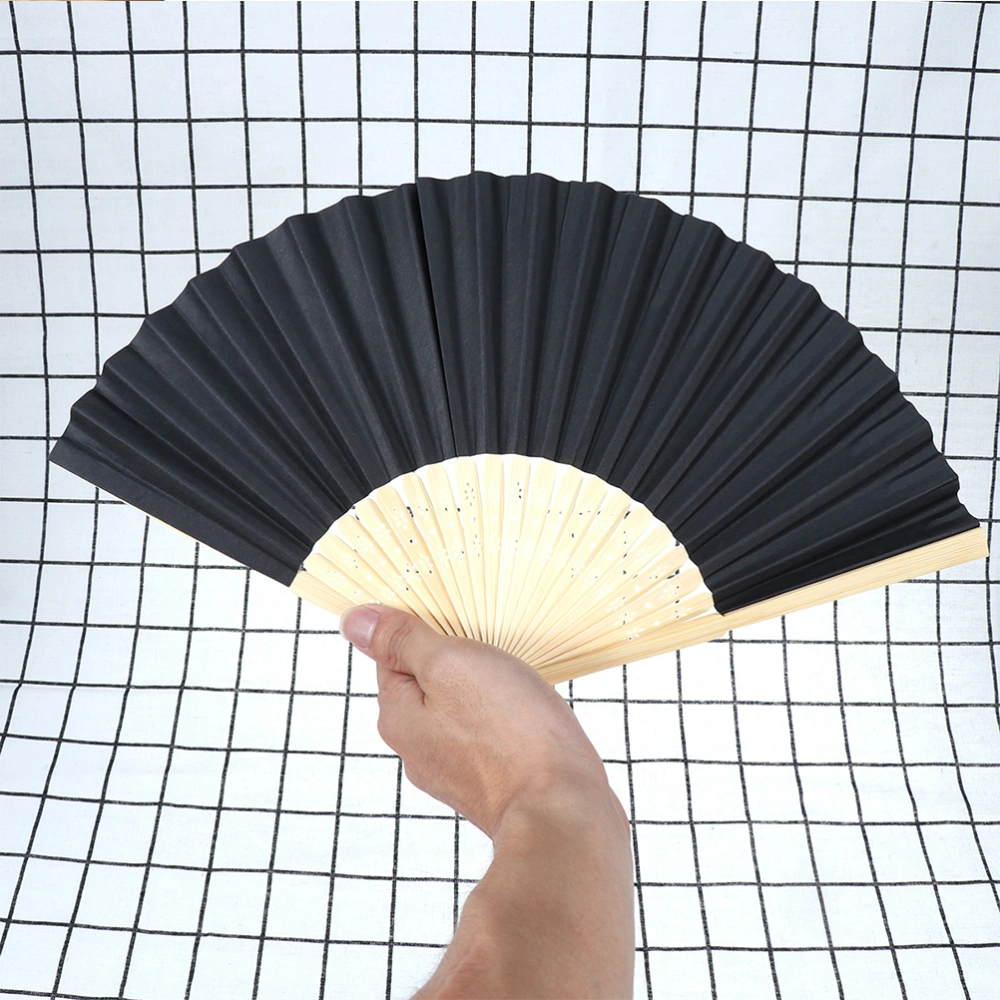 2pcs Classic Folding Fans Delicate Chinese Style Fan Bamboo Framework Fan with Box for Women (Black)