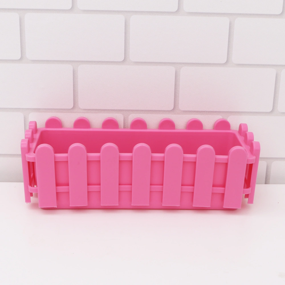 Double-layer Fence Plastic Flower Pot Desktop Resin Rectangular Creative Flower Holder Green Radish Small Potted Plants Basin Small Size (Pink)