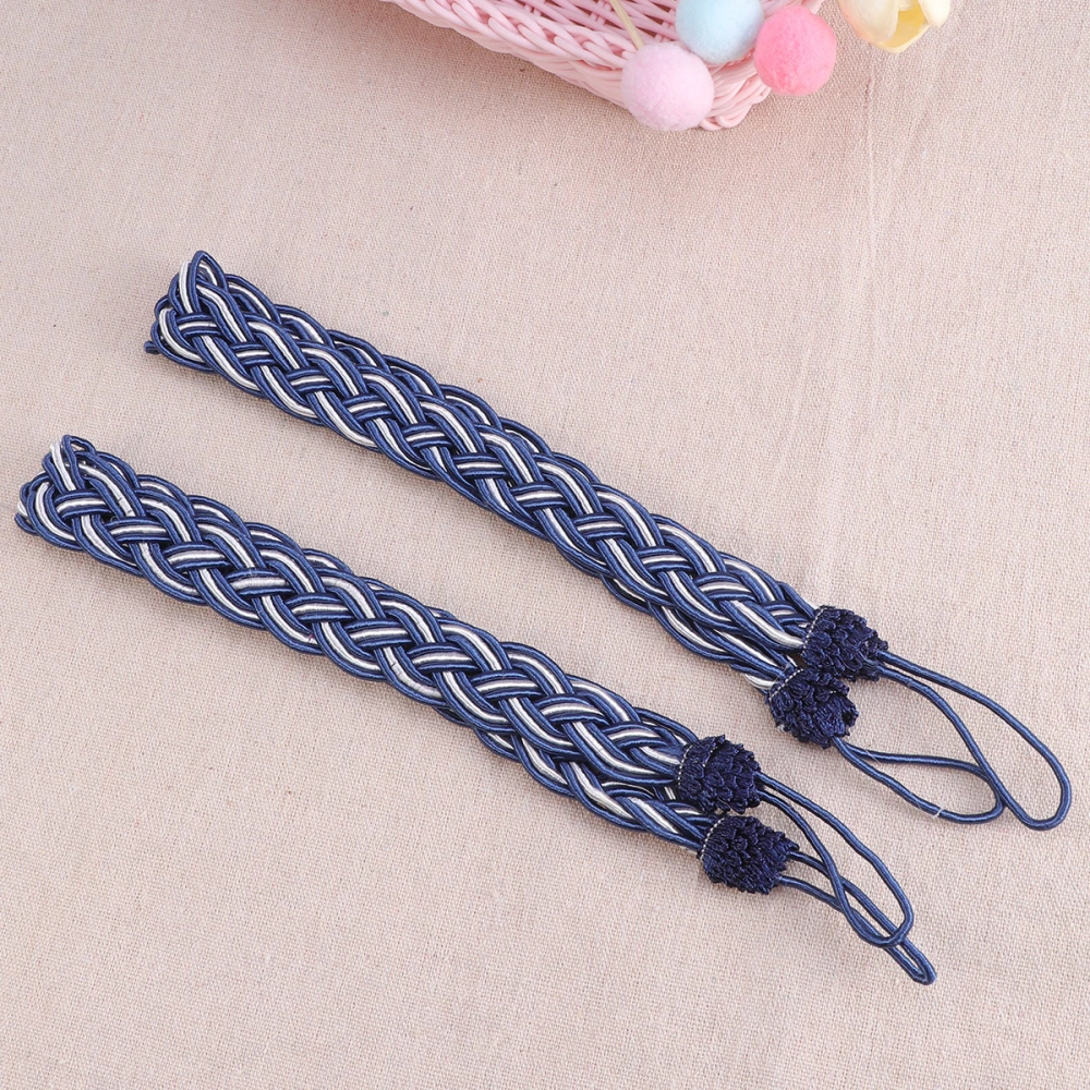 2pcs Hand Tied Curtain Clip Buckle Holdback Fabric Drapery Tassels Curtain Tiebacks Tassel Window Curtain TieBacks Knitted Braided Curtain Cord Rope (Royal Blue)