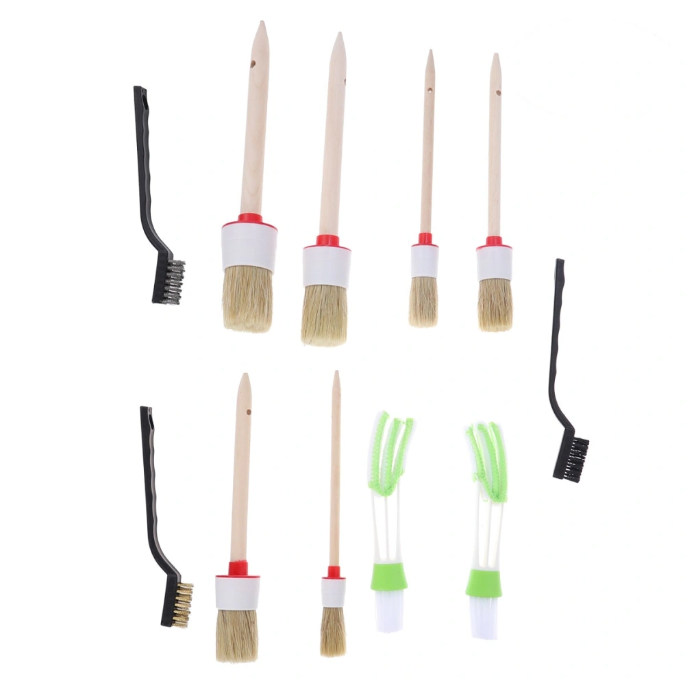 11 in 1 Round Head Wood Handle Bristle Cleaning Brushes Detail Brushes for Car Wheels Air Conditioner