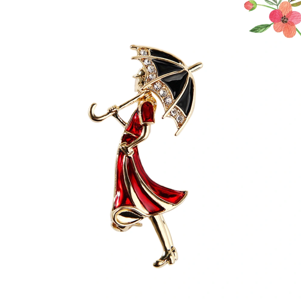 Fashion Cartoon Brooch Simple Alloy Holding Umbrella Lady Enamel Pin Dripping Oil Badge Women Girls Shirt Backpack Boutonnieres