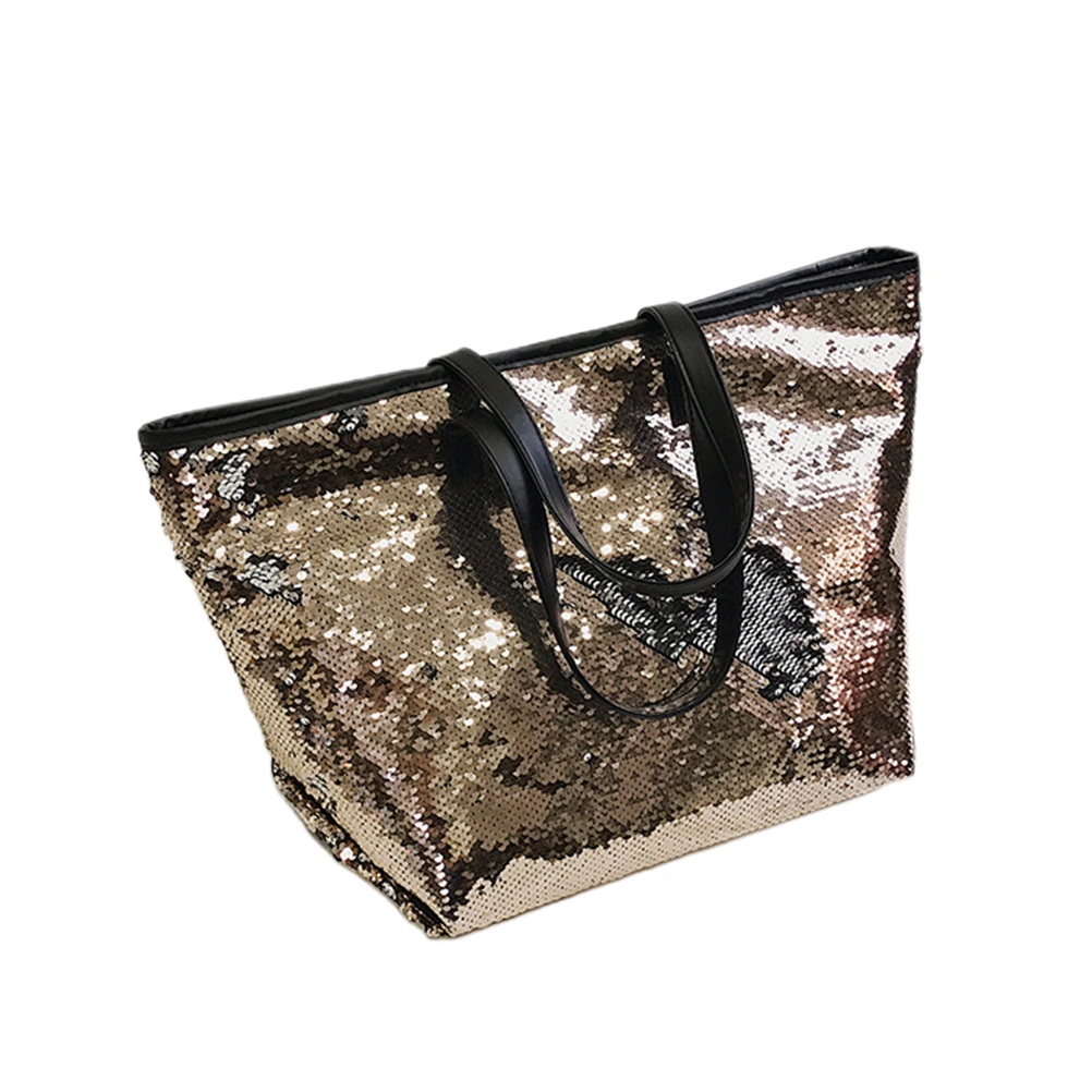 Simple Sequins Shoulder Bag Large Capacity Messenger Bag Portable Tote Bag Women Girls Handbag (Champagne)