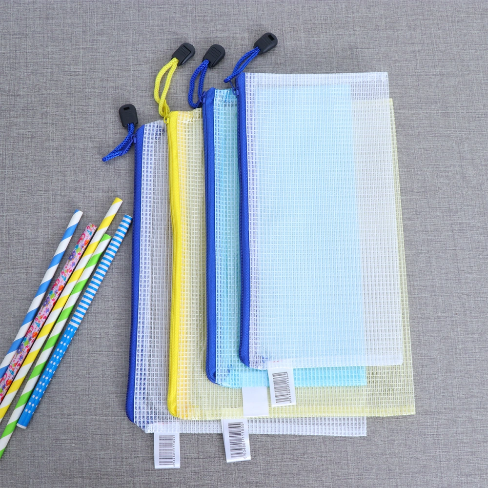 12 Pcs A4/A5/A6 Pencil Bag Student Exam Portable Large Capacity Stationery Pocket Transparent Mesh Storage Bag Zipper Files Pouch