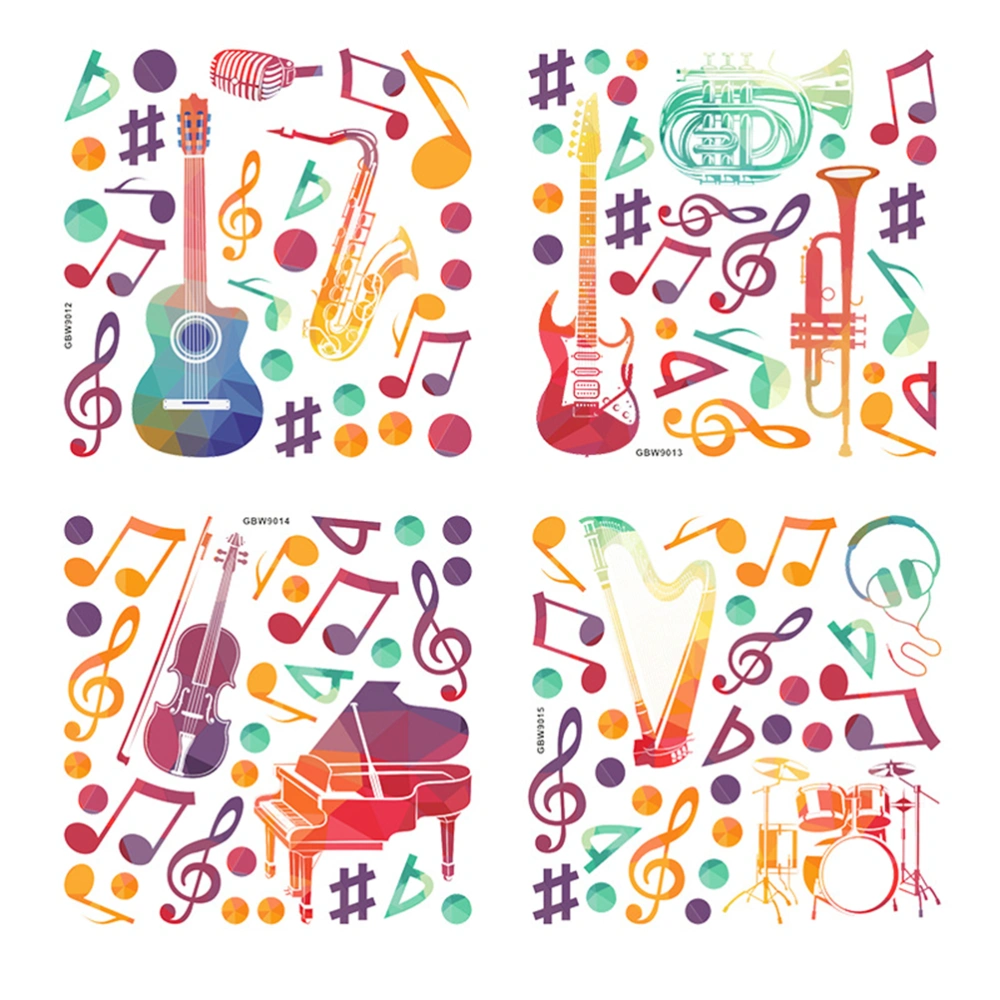 4pcs Musical Note Pattern Decorative Stickers Removeable Creative Wallpaper Wall Stickers for Music Room(Assorted Color)