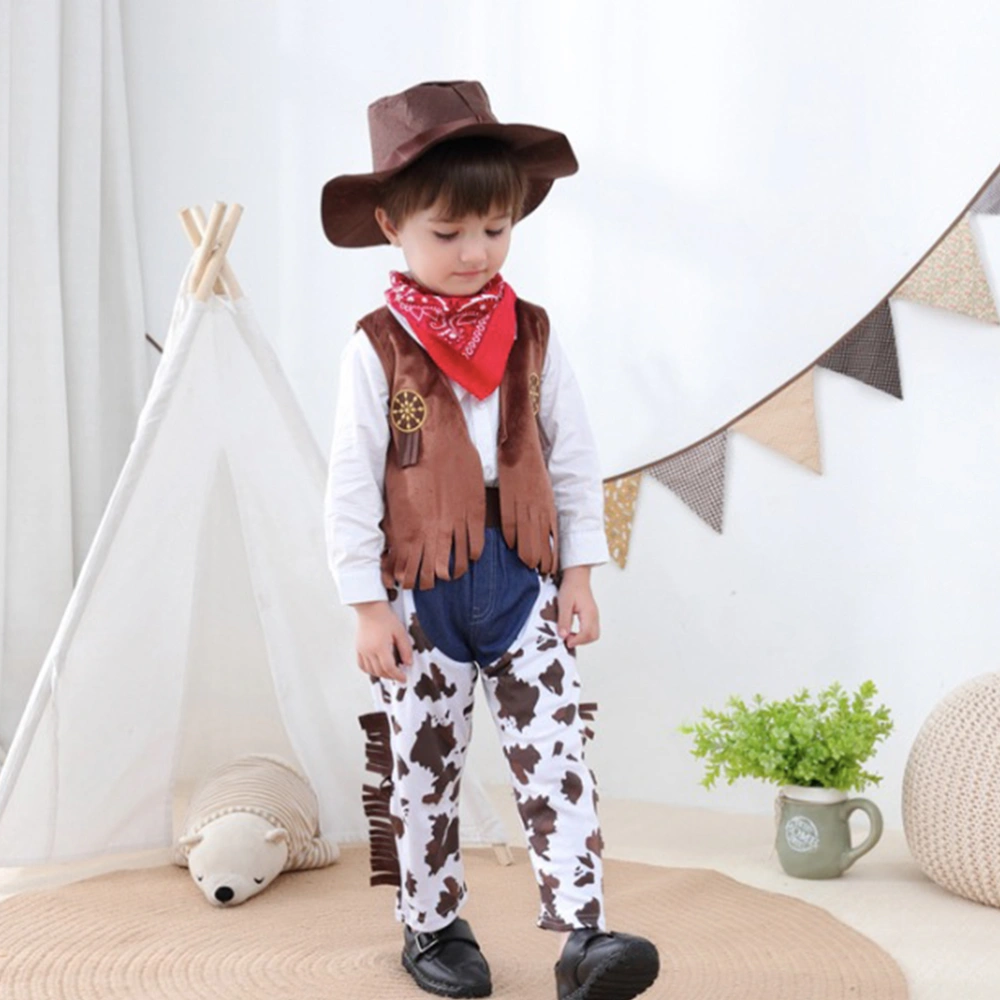 5pcs Kids Western Cowboy Role-play Costume Set Pretend Play Dress Up Cowboy Outfits Fancy Dress for Boy (Size 100 Fit for Age 3-4 Years)