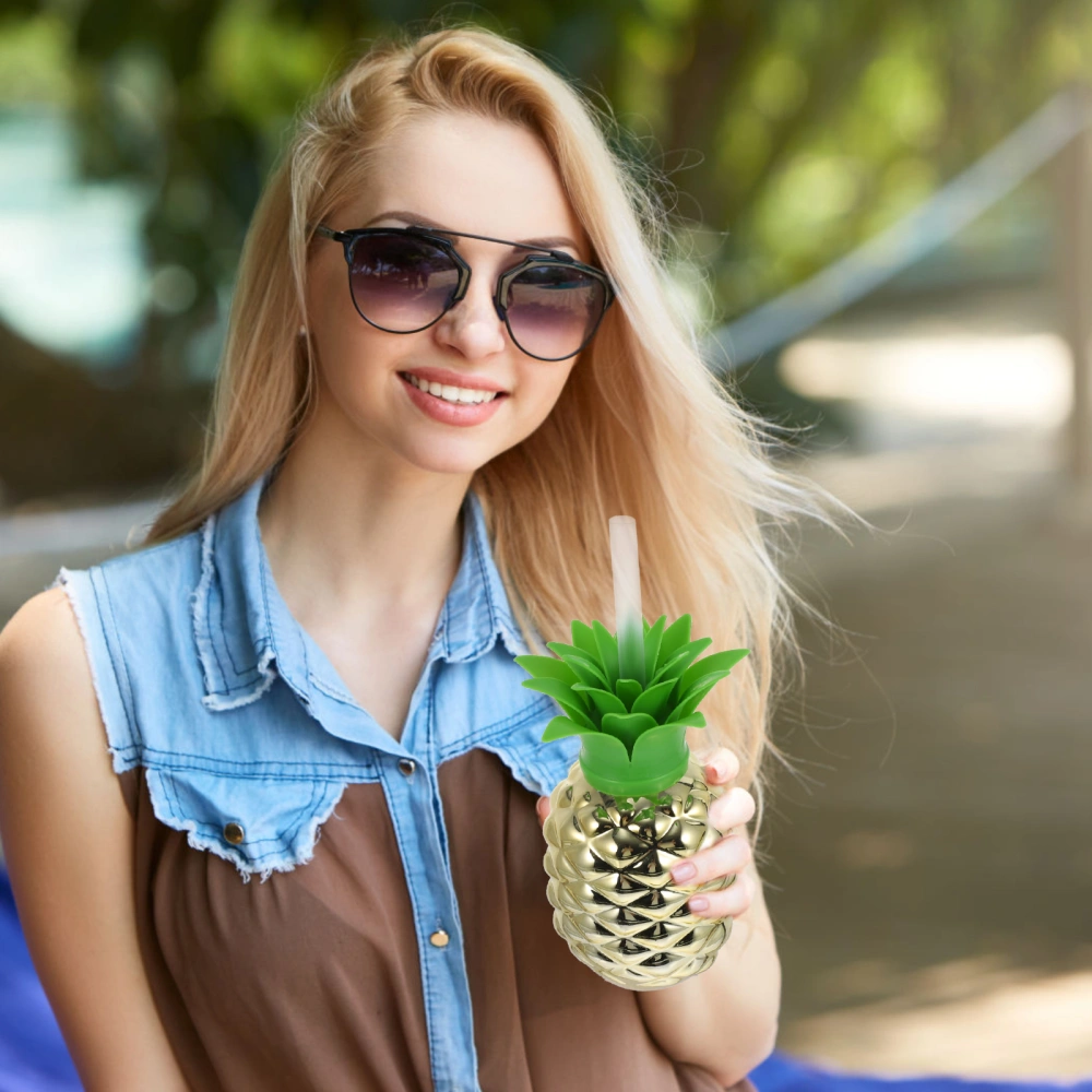 2pcs Plastic Pineapple Cups with Straws Home Decor Hawaiian Party Favors