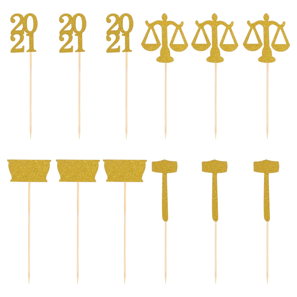 32 Pcs Exquisite Cupcake Toppers Crafted Cake Flags Cake Adornments (Golden)