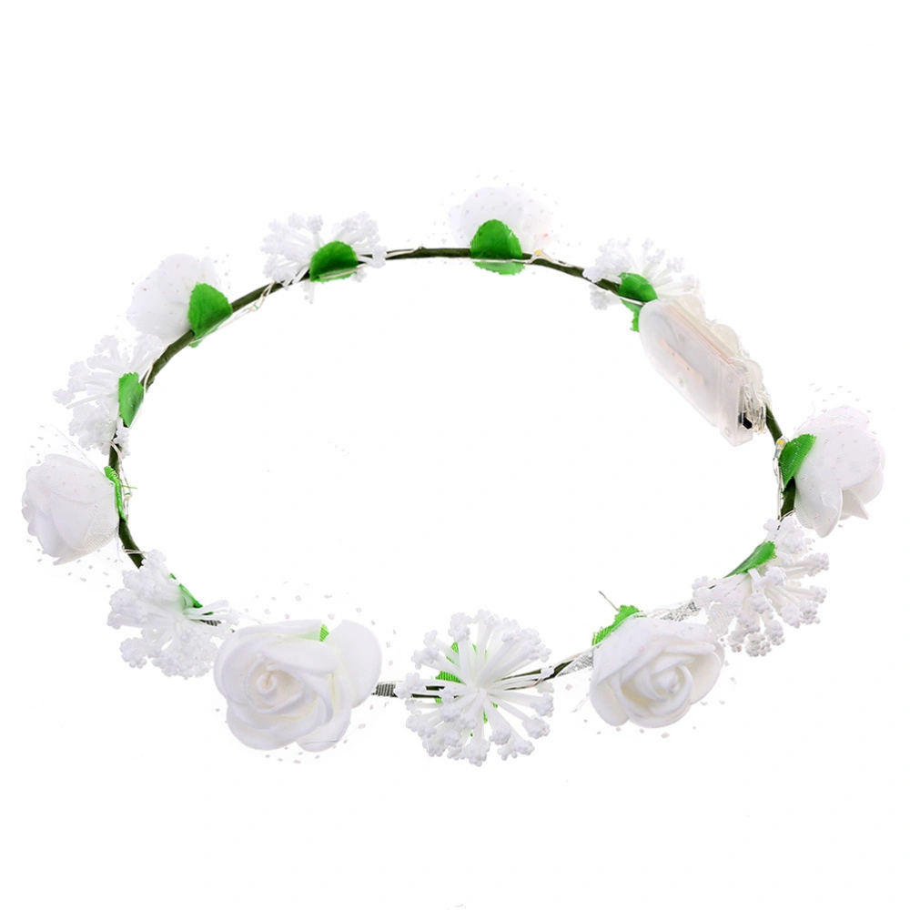 LED Rose Flower Leis Holiday Decorative Necklaces Accessories Party Supplies (White)