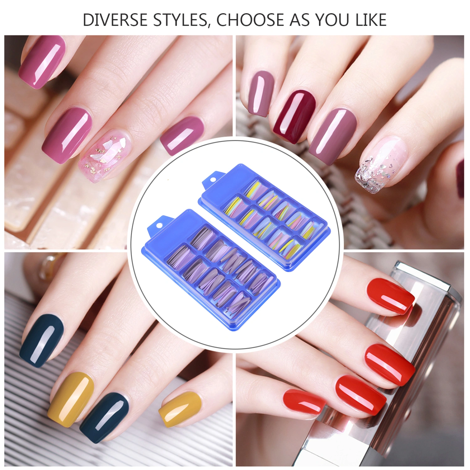 2 Boxes Flat Tip False Nails Solid Color Artificial Fake Nails Press on Nails