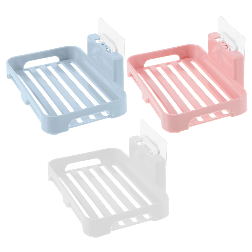 3PCS Wall Mount Soap Holder Punch Free Draining Soap Dish Storage Rack Bathroom Accessories