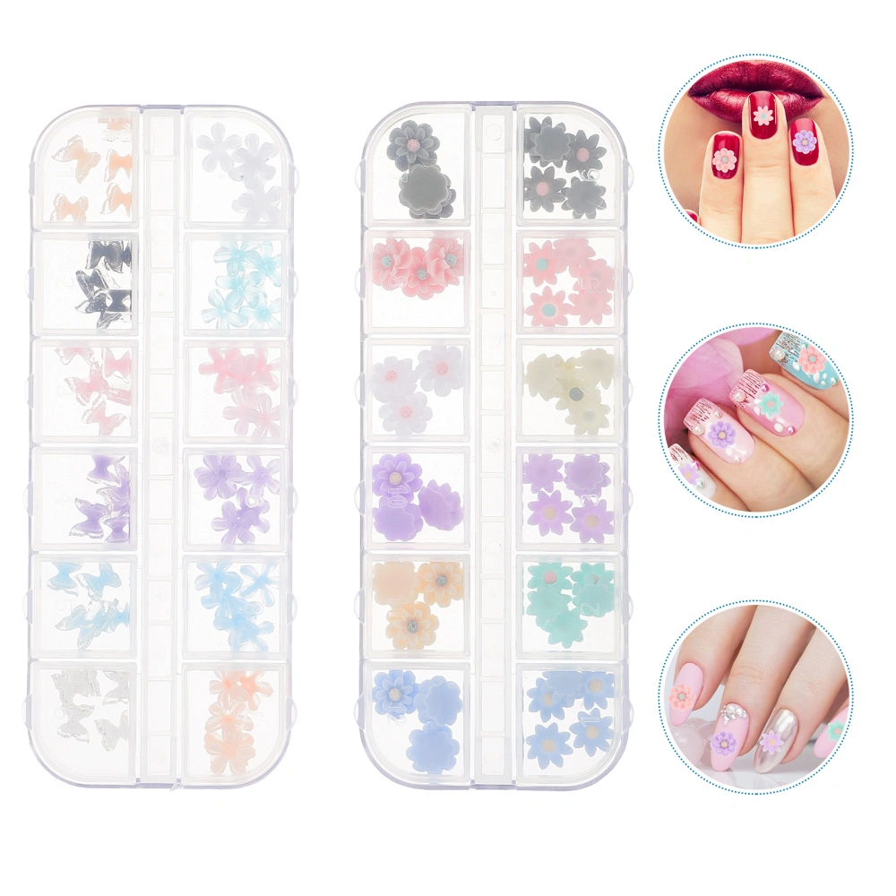 2 Boxes Nail Art Charms Resin Flower Butterflies Slices Nail Decoration