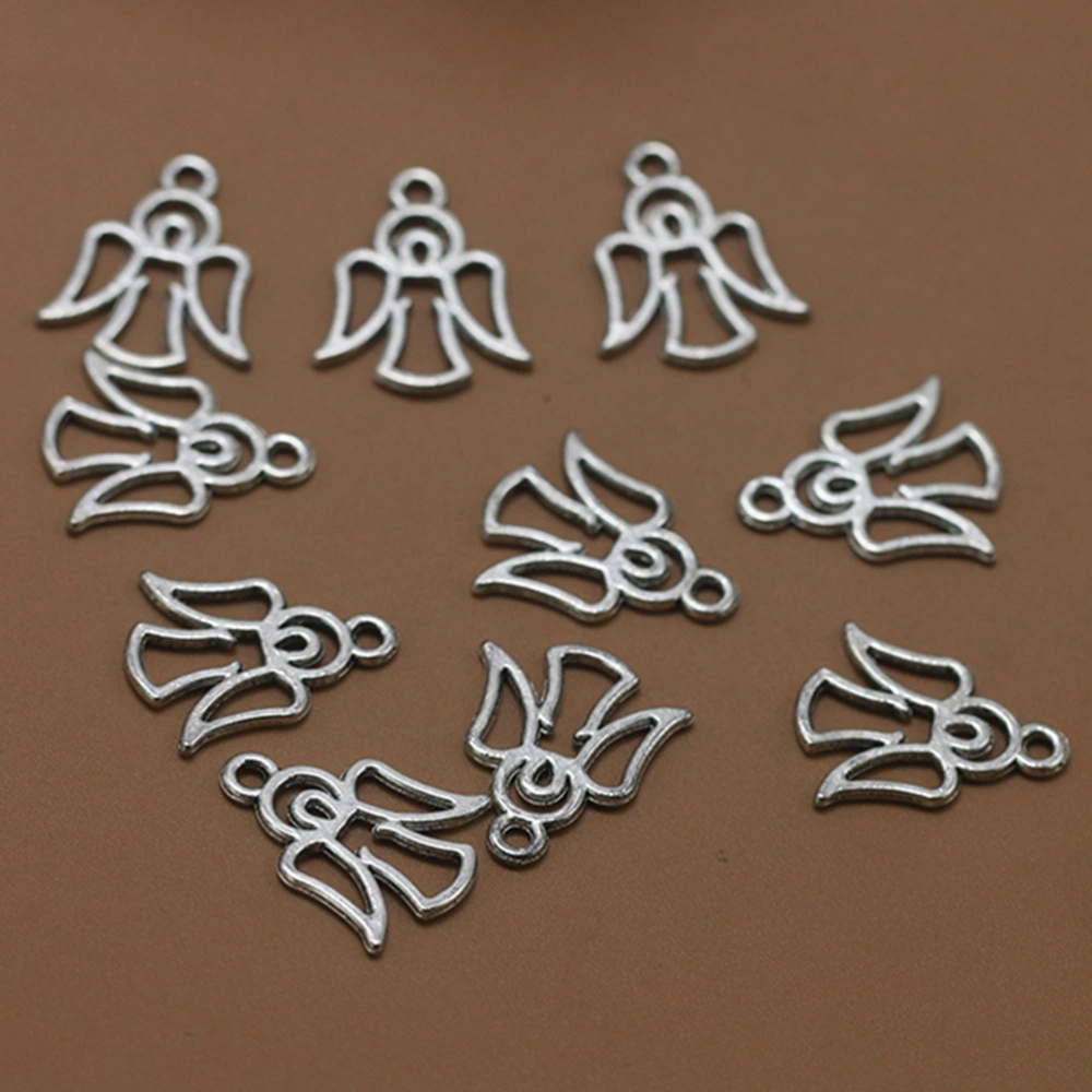 50pcs Alloy Hollow out Angel Pendant Charms DIY Jewelry Making Accessories for Necklace Bracelet (Antique Silver)