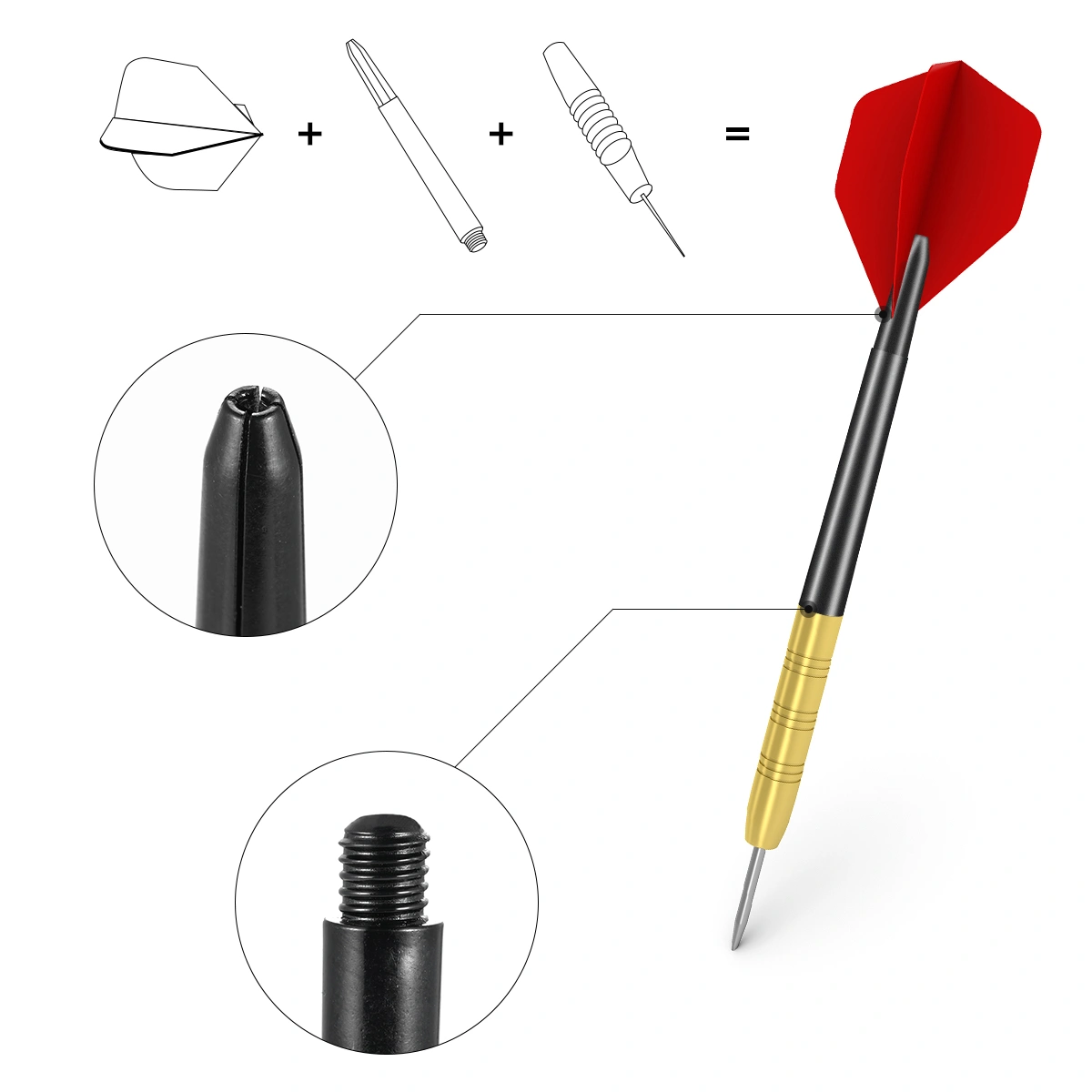 BESPORTBLE 100pcs Plastic Dart Shafts Darts Accessories Stems Plastic Pole Rod with Standard 2BA Screw Thread (Black)