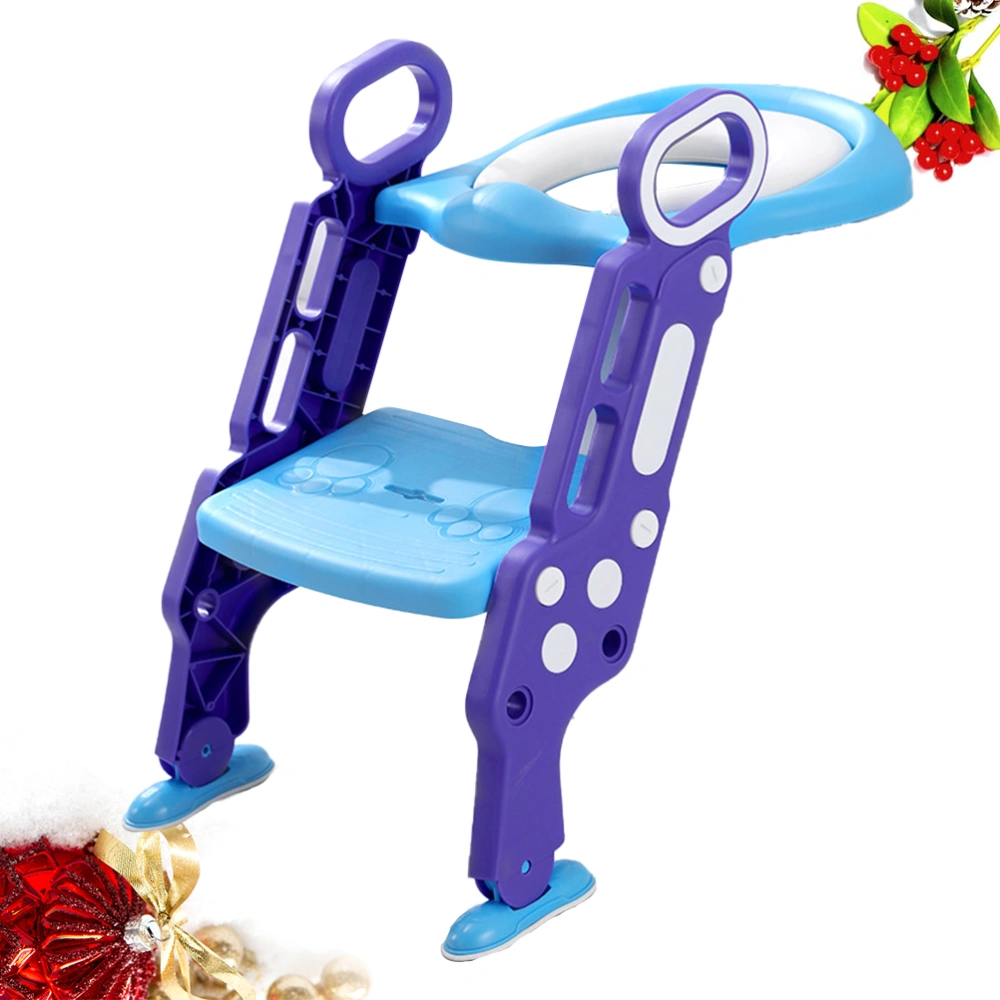 Foldable Toddler Toilet Step Baby Training Toilet Chair Hard Pad Seat Step Ladder (Blue and Purple)