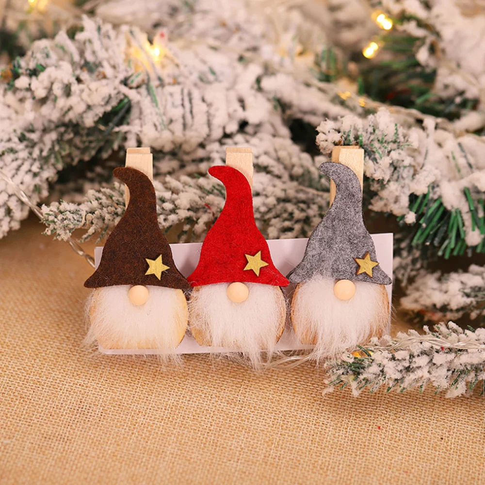 6pcs Christmas Doll Clips Xmas Wooden Clips Creative Photo Clips for Home