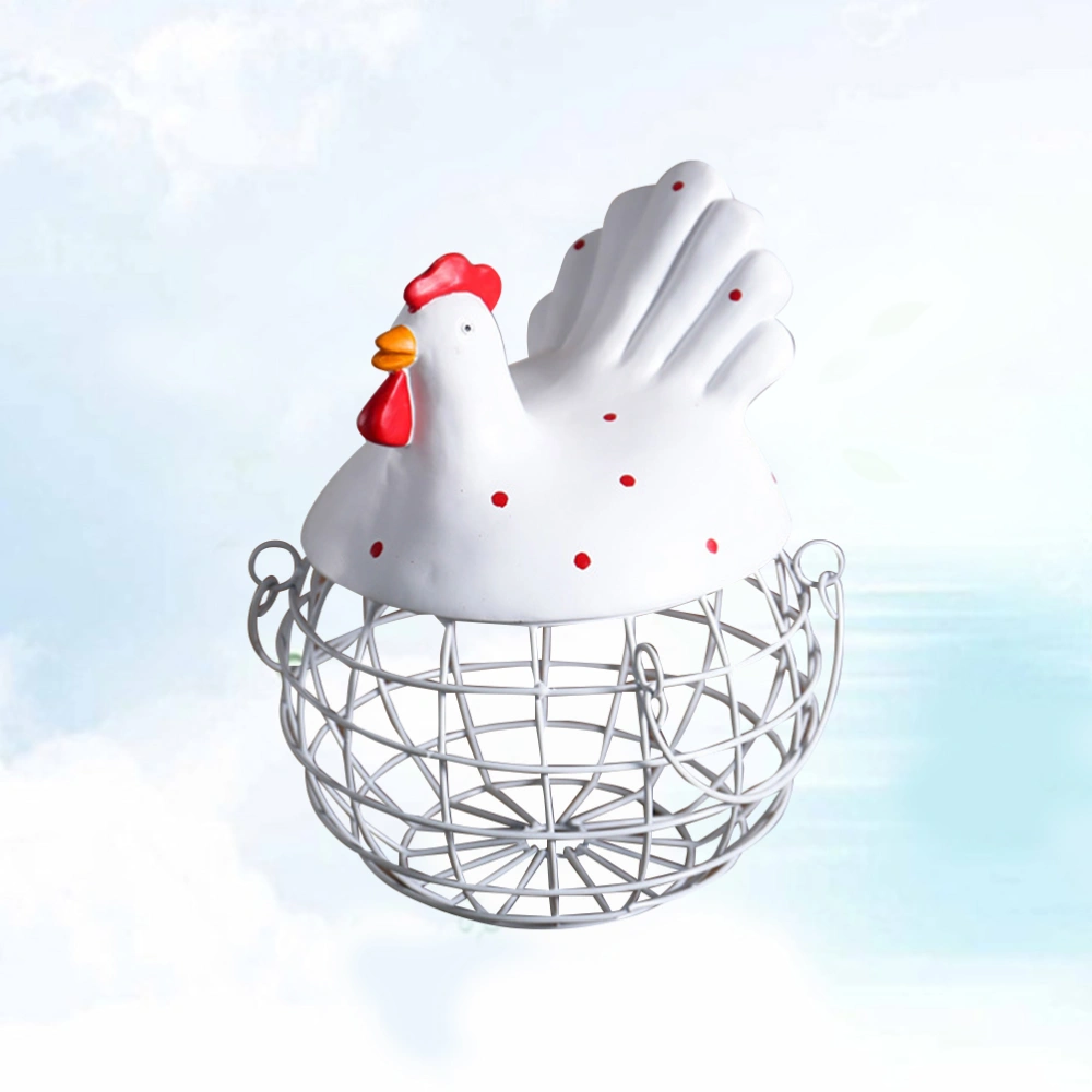 1PC Creative Iron Art Eggs Storage Basket Chicken Shape Egg Holder Household Fruit Container (White)