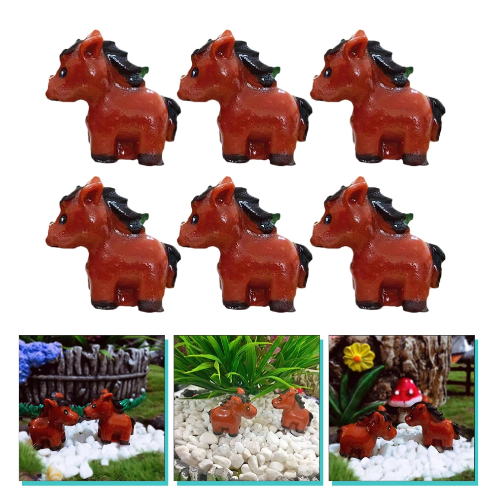 6pcs Vivid Resin Little Horse Adornment Micro Landscape Decors Flowerpot Decor