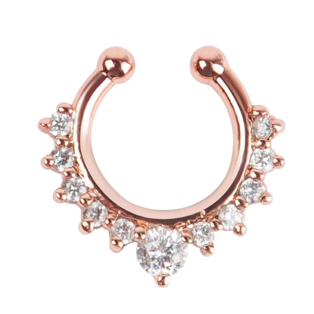 Zircon Decorated Nose Studs Rings Crystal Piercing Bars (Rose Gold)