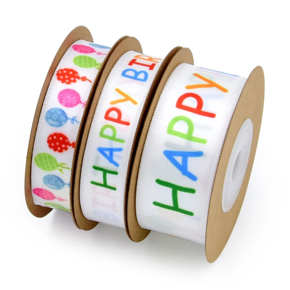 1 Roll of 10 Yard Birthday Balloon Printed Decoration Ribbon Band Rib Tape Decorative Craft Accessoriesfor Party Packaging Gifts Wrapping