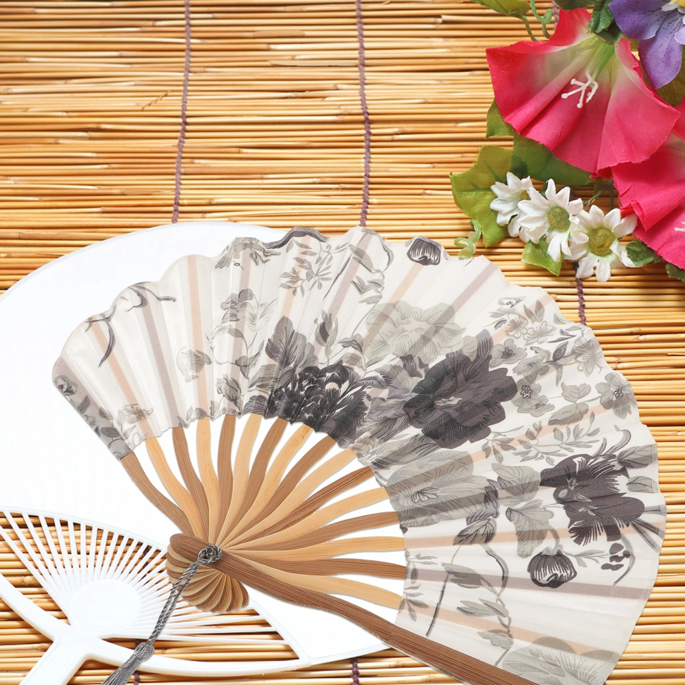 Vintage Cloth Fan Foldable Handheld Fan Japanese Style Hand Fan Wood Handheld Fan