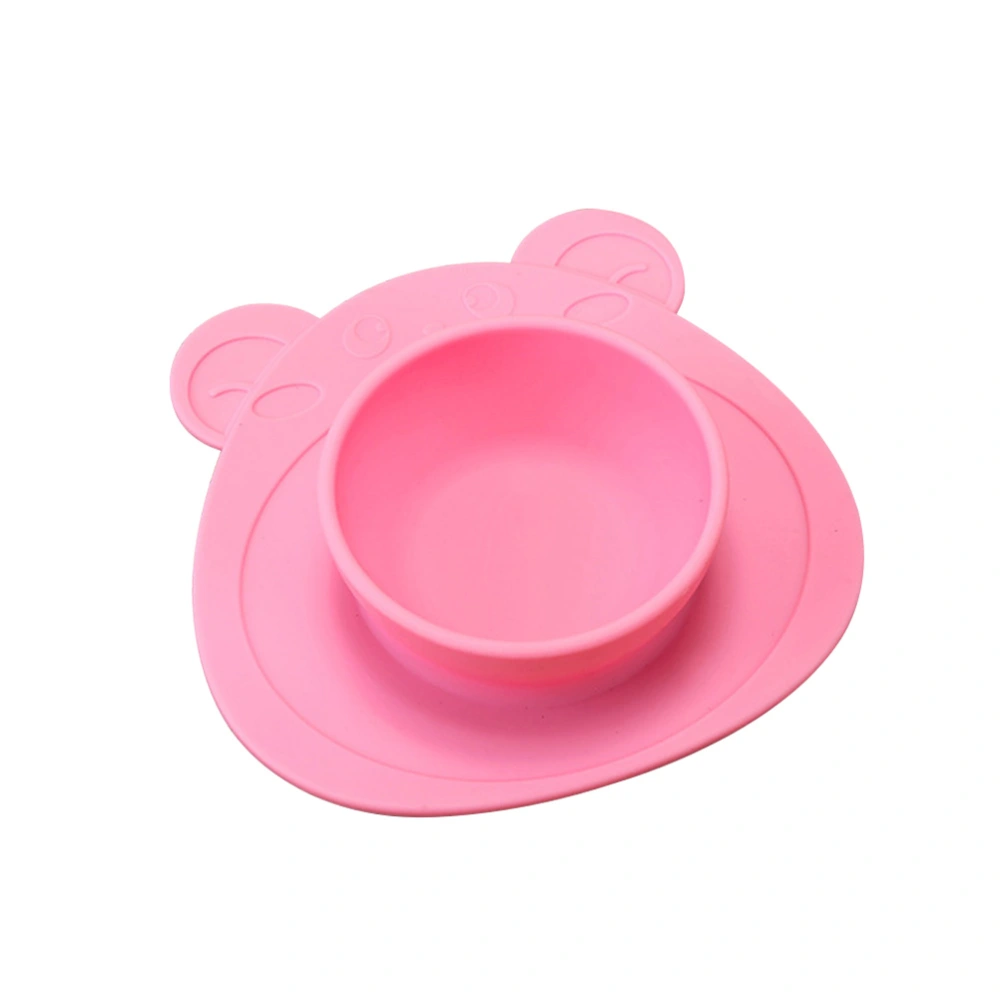 Baby Silicone Non-slip Dishes Plate Sucker Bowl Kids Bear Shape Suction Cups Placemats (Pink)