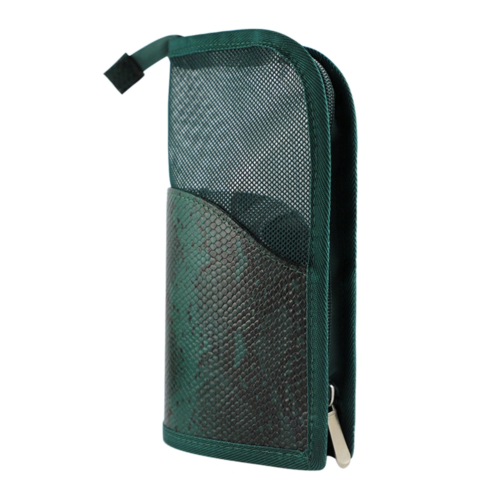 Mesh Translucent Cosmetic Brush Pouch Standing Pen Case Zippered Pencil Storage Bag Organizer (Green)