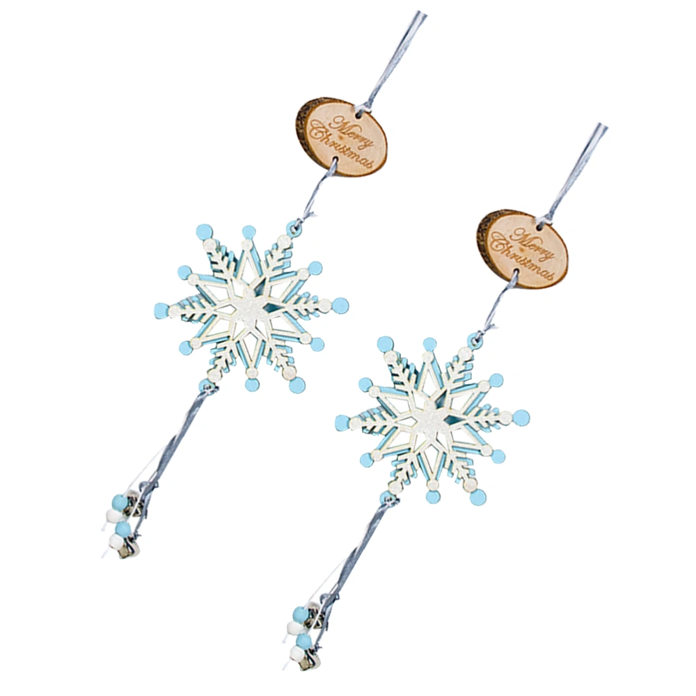 2pcs Blue Delicate Christmas Hanging Snowflake with Bell Wooden Decor Creative Christmas Tree Hanging Pendant Home Ornaments Gifts Layout Decorative Props