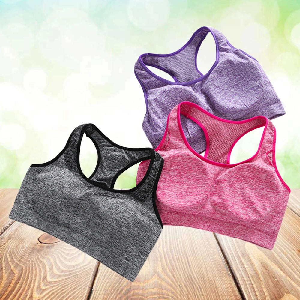 3Pcs Quick Dry Sports Bra Women Padded Wirefree Adjustable Fitness Bra Push Up Seamless Athletic Running Yoga Tops (Black, Rose Red, Purple)