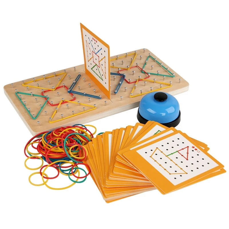 1 Set of Educational Toy Wooden Geoboard Geometric Board Dual Fight Wooden Activity Pattern Pegs Geoboard