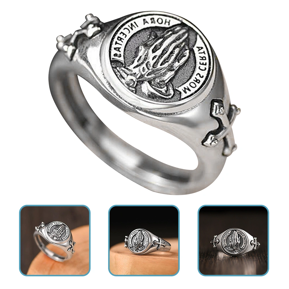 Praying Hands Ring Cross Ring Personalized Retro Ring Decorative Finger Ring for Men